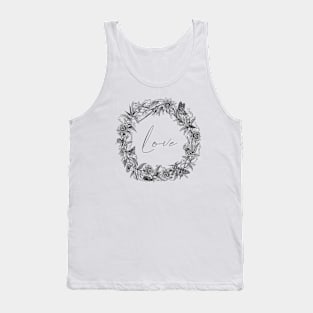 Tropical Flowers Wreath Vintage Botanical Illustration with butterflies and Love Sign Tank Top